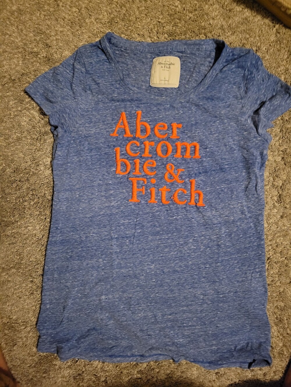 Abercrombie & Fitch Heather Blue Short Sleeve Tee with Orange Logo
